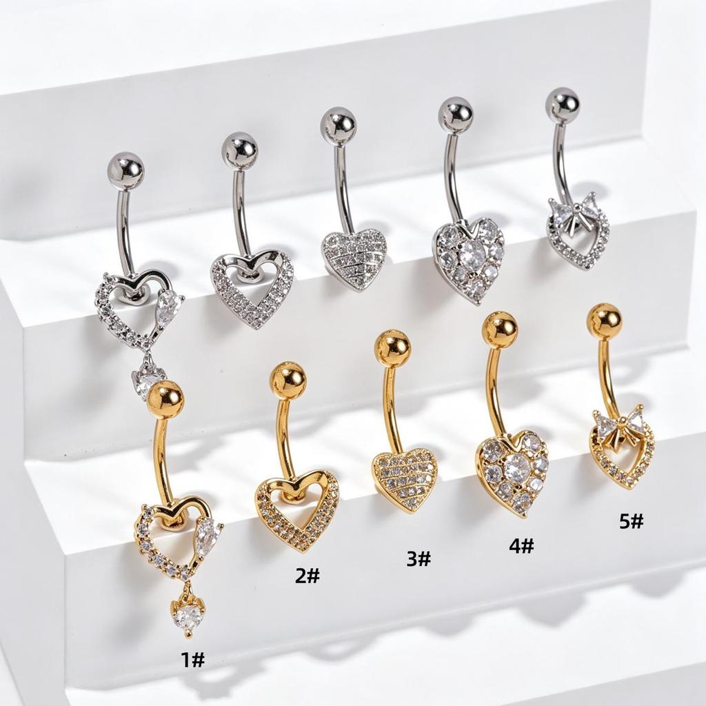 Heart-Shaped Zirconia Belly Button Ring: Fashionable Stainless Steel Copper Navel Piercing Jewelry