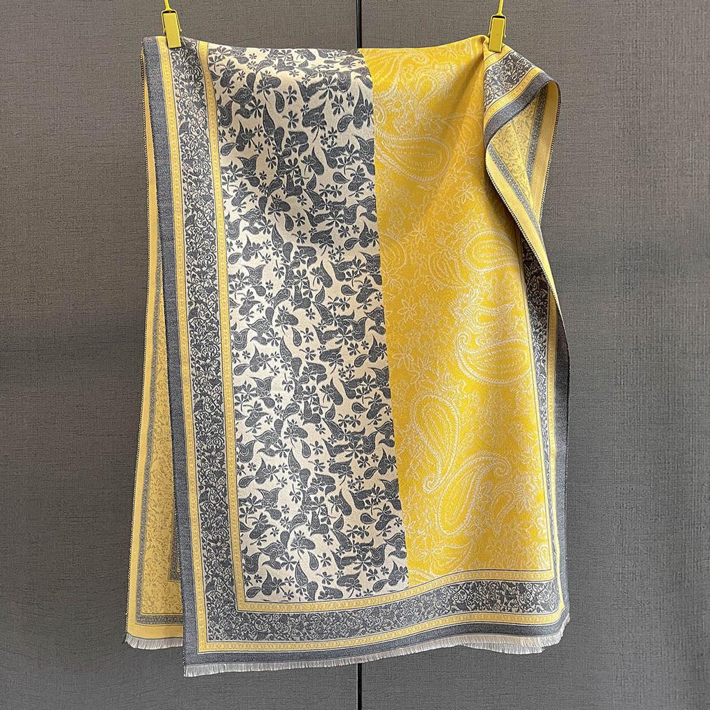 Autumn Retro Cashew Flower Splicing Printed Scarf Fashionable Contrasting Cashew Large Shawl Warm and Versatile Temperament Scarf
