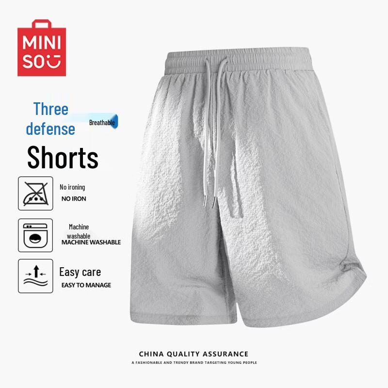 MINISO Men s Summer 3-Proof Textured Knee-Length Shorts XL