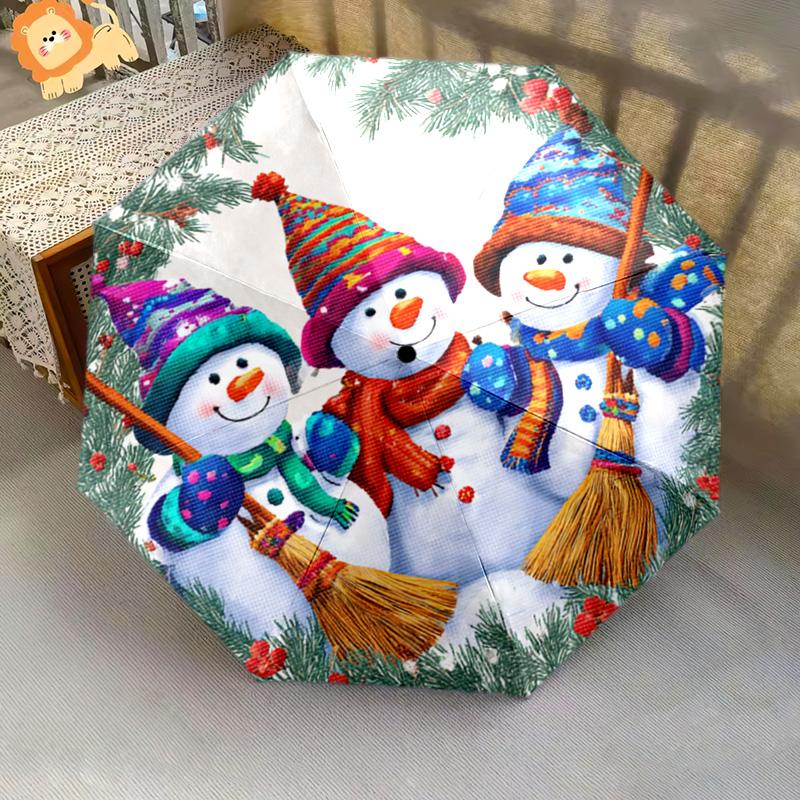 1 PC Automatic Folding Umbrella - Colorful Snowmen Pattern, Portable & Foldable Design with 8 Ribs, Christmas Birthday Gifts