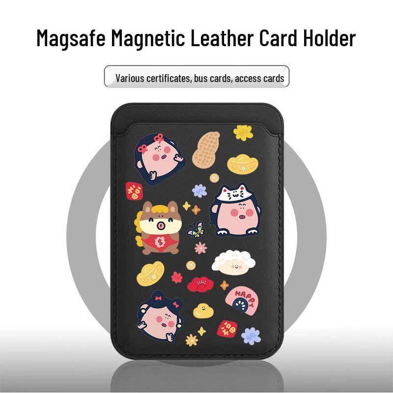 Magnetic Leather Card Holder Phone Case with Family Portrait Design