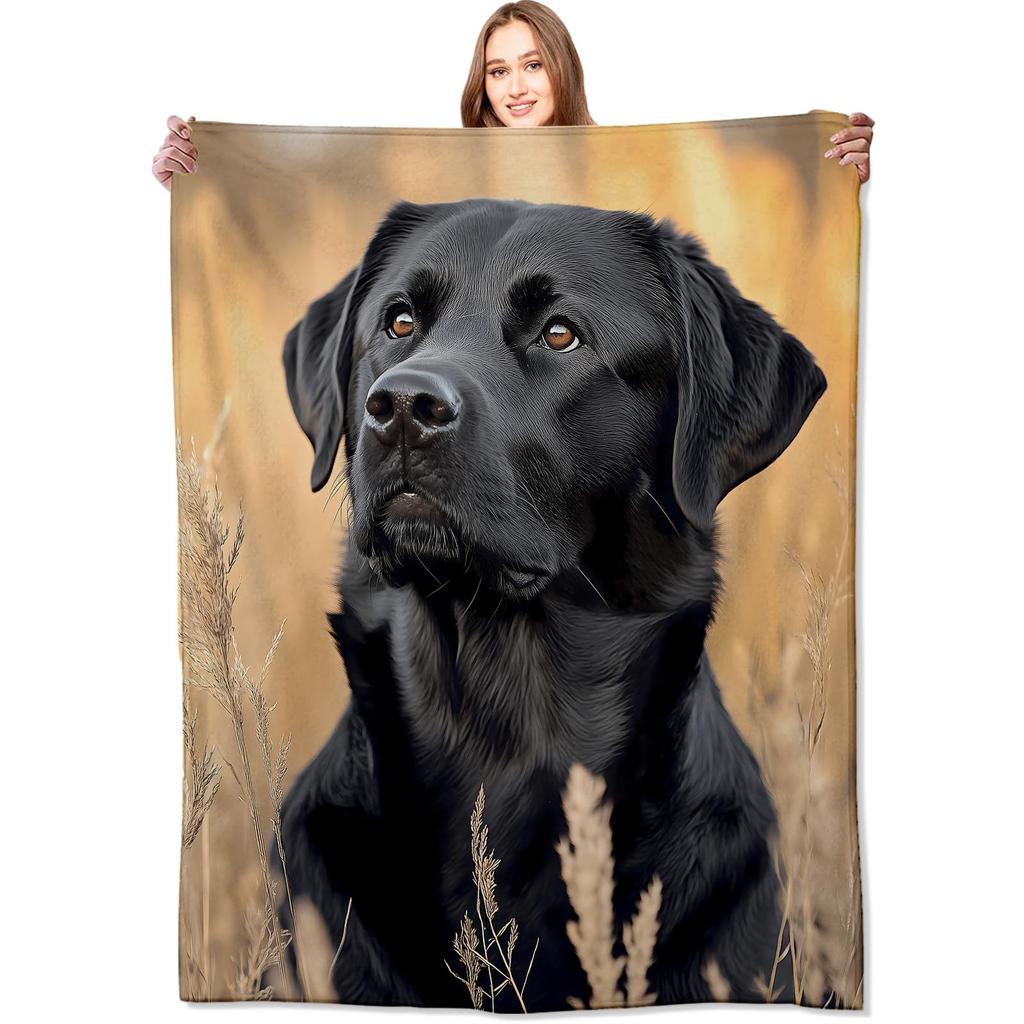 Labrador Printed Flannel Blanket Black Dog Blanket Pet Blanket Dog Lovers Gift Blanket