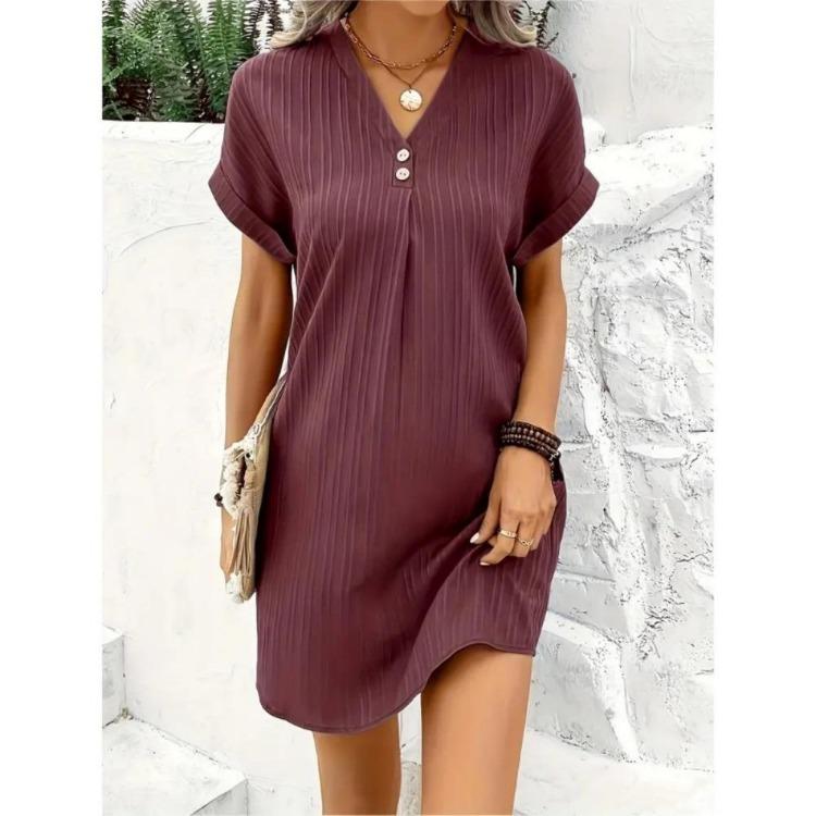 Comfortable Women Loose Waist V Neck Hoodie Mini Dress Short Skirt Button Up Solid Color Spring Summer Latest Fashion