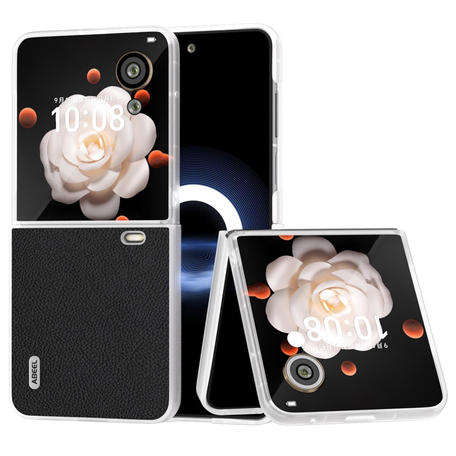 

For Honor Magic V Flip 5G Case Litchi Texture Genuine Cow Leather+PC Phone Cover Black