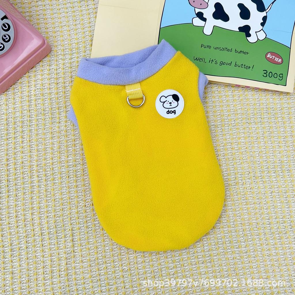 Contrasting Color Fleece Vest Pet Autumn and Winter Dog Clothes Cat Can Be Used To Pull Pets When Going Out
