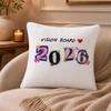2026 Happy New Years Cushion Cover Anti-dustmite Pillowcase Invisible Zipper Silky Short Plush Sofa Cushion Cover