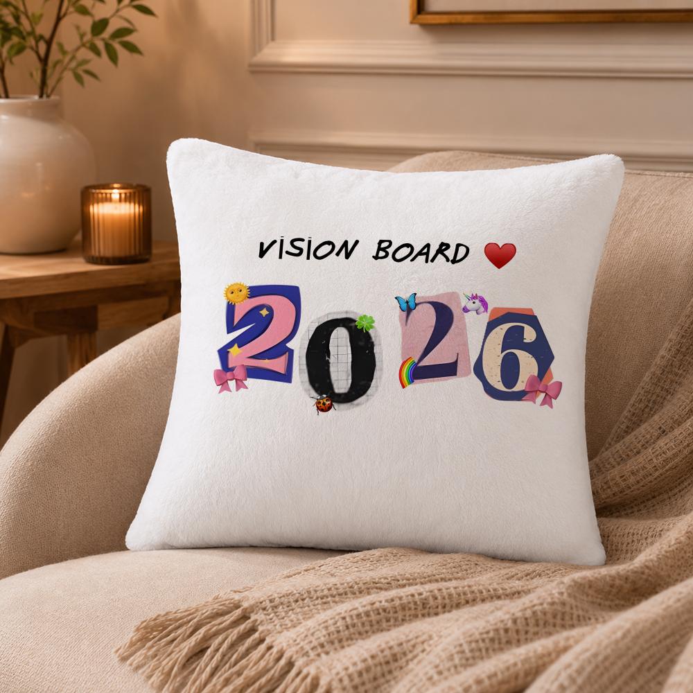 2026 Happy New Years Cushion Cover Anti-dustmite Pillowcase Invisible Zipper Silky Short Plush Sofa Cushion Cover