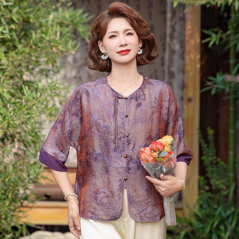 2026 Stylish Summer Top for Middle-Aged and Elderly Women - Short Sleeve, Three-Quarter Sleeve Options 5XL