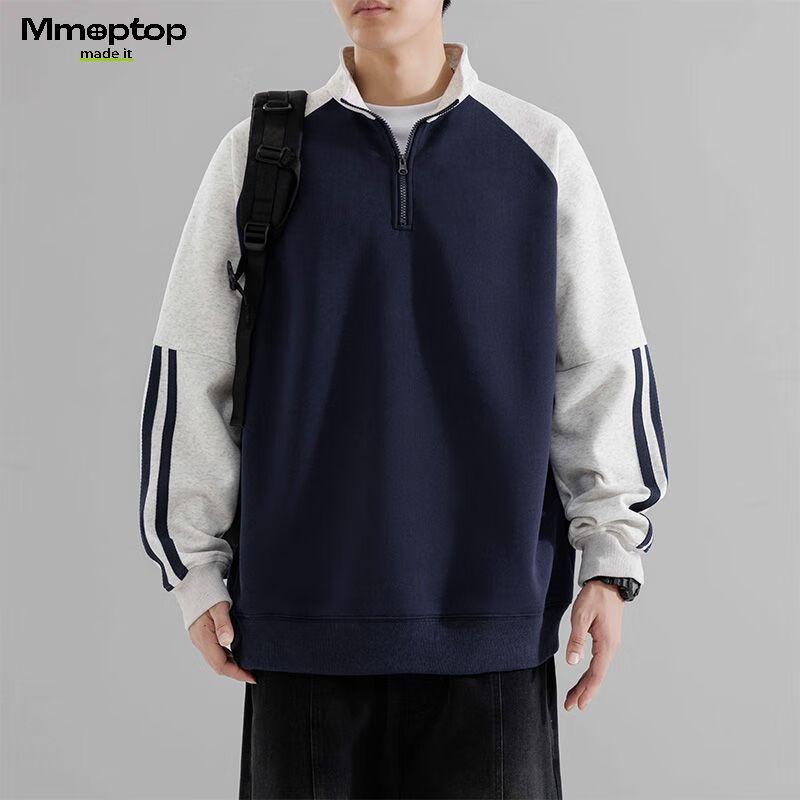 MMOPTOP Men's American Style Color Block Half-Zip Raglan Sweatshirt