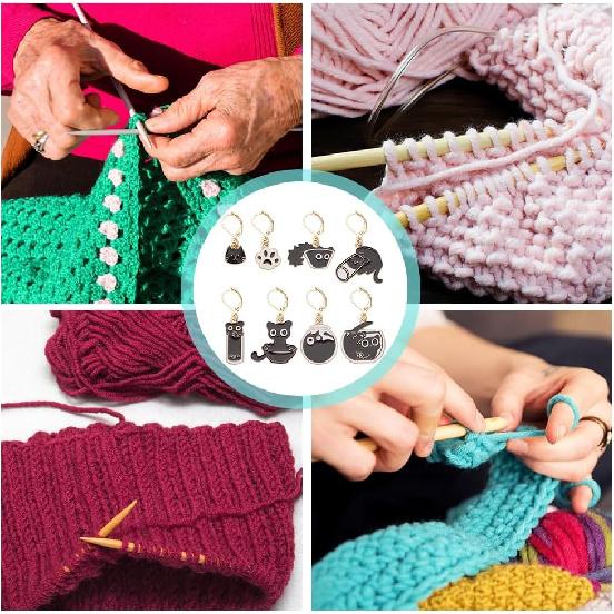 NBEADS 16 Pcs Black Cat Stitch Markers, Alloy Enamel Crochet Stitch Markers with Removable 304 Stainless Steel Leverback Clasp