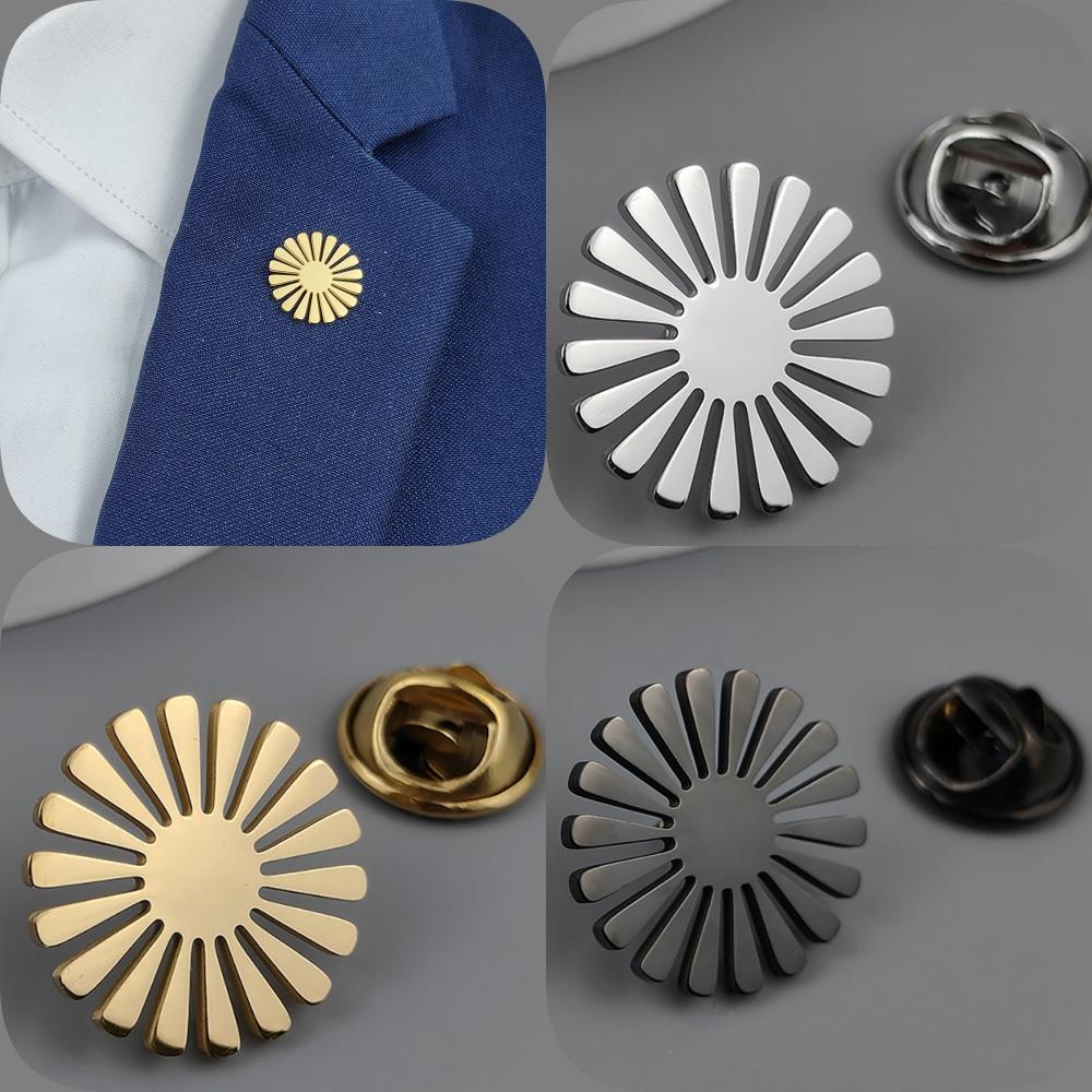 New Sunflower Men's Lapel Pin, 316L Stainless Steel Gold-plated Badge, Black Brooch for Suit Accessories, Gift for Father
