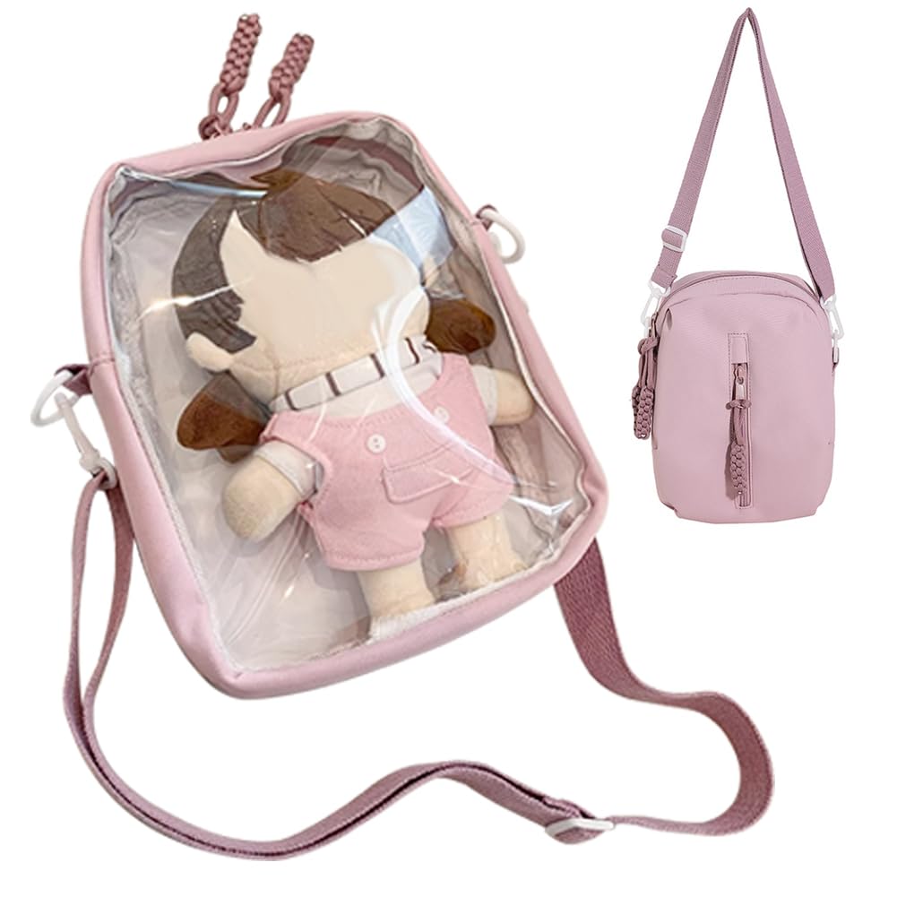 

[YUYAKESHI] Ita-bag Clear Shoulder Bag for Plush Toys, Perfect for Going Out, Transparent Storage, Plush Pouch, and Moe Merchandise, 25cm Tall (Pink)
