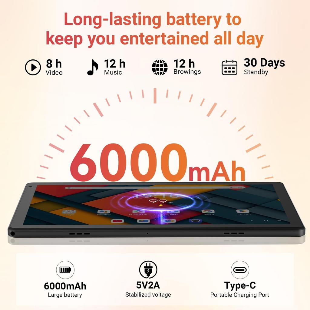 Tablet Android 16, 10,1 Pollici, 30 GB di RAM + 128 GB di ROM, Batteria da 5000 mAh