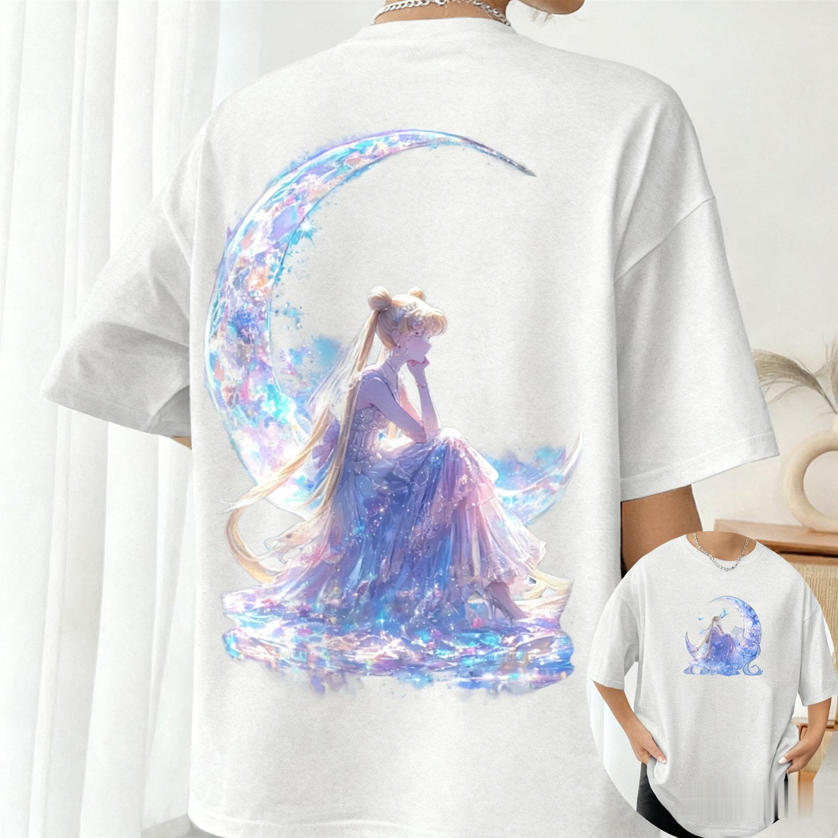 

2026 Sailor Moon Anime Printed Womens Cotton Quality Short Sleeve TShirt Summer Oversized Comfortable Casual Girlfriend Top S