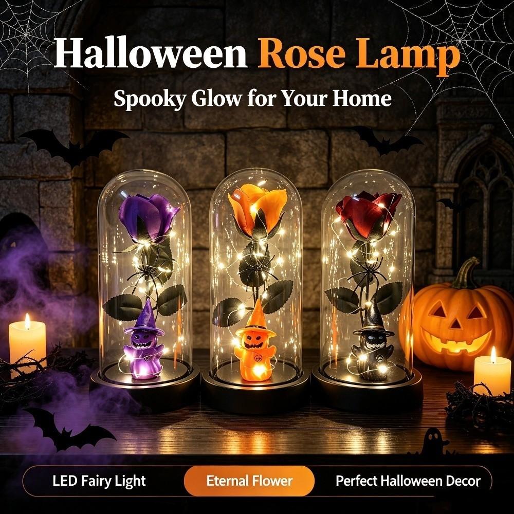 Realistic Artificial Rose Night Light Glass Dome Rose Ghost Rose Ornament Halloween