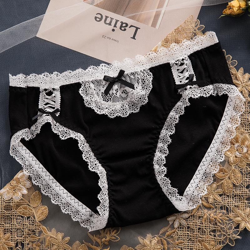 Women's Cute Bowknot Lace Mid-Waist Cotton Panties