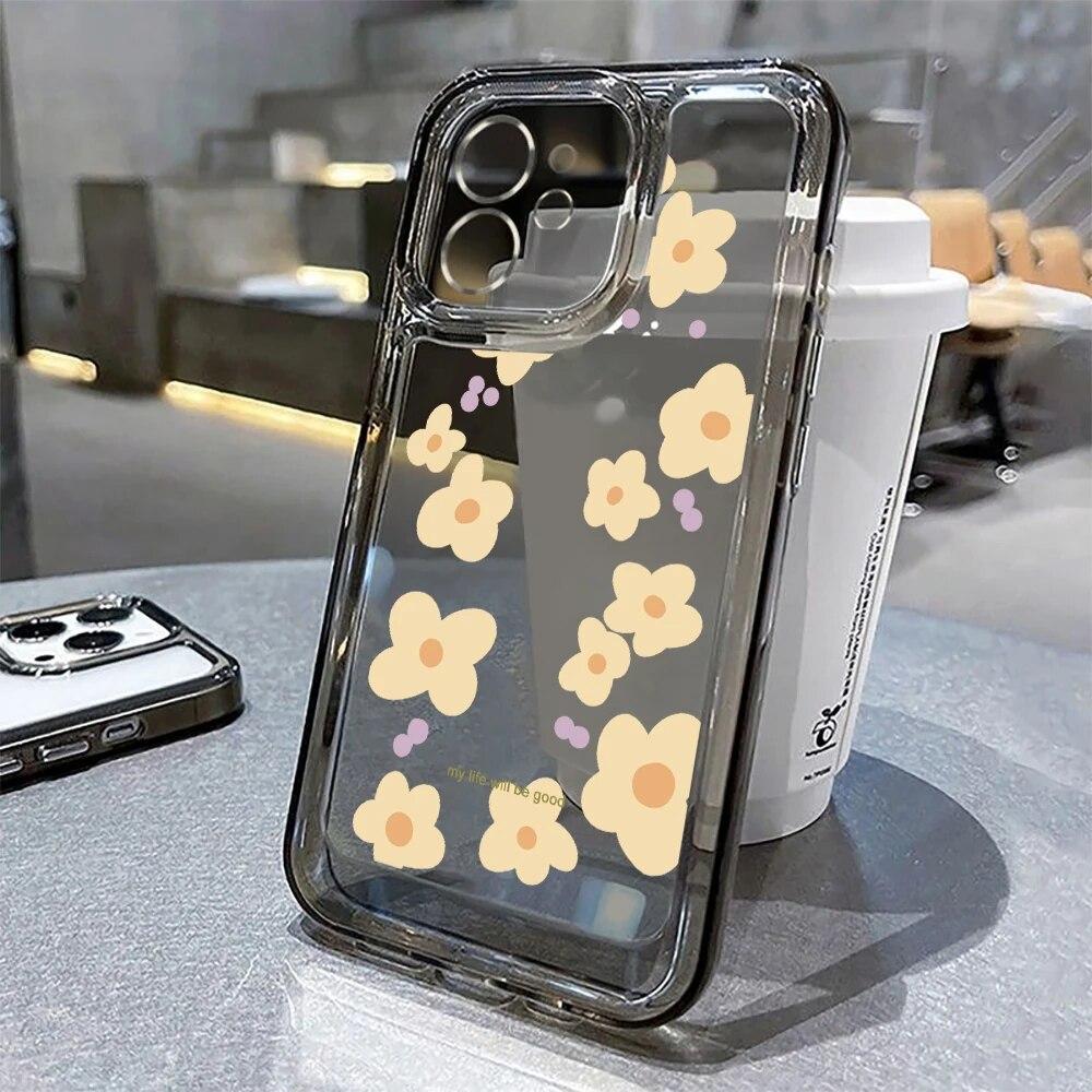 Husa de telefon cu flori pentru iPhone 11 Husa iPhone 13 12 15 14 Pro Max 7 8 14 15 Plus XR XS X SE Husa transparenta din silicon rezistenta la socuri