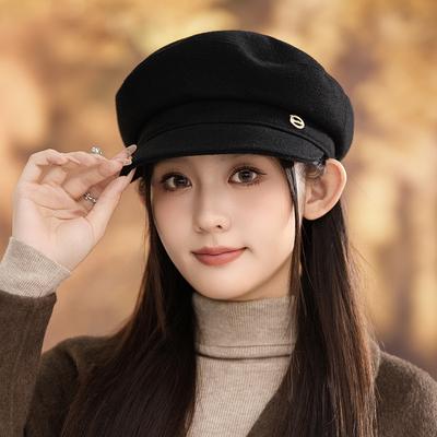Versatile British Style Fashion Beret Women's Autumn and Winter Windproof Warm Painter Newspaper Boy Hat Korean Style Fashion Star Anise Hat