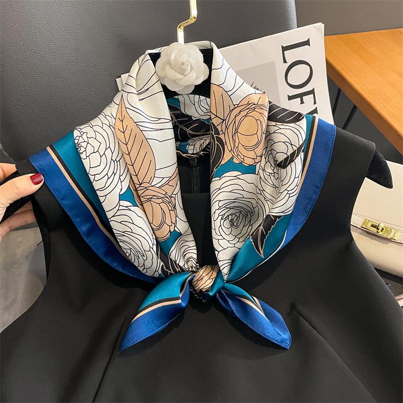 Lenço Quadrado de Cetim de Seda 100% Puro Alta Qualidade para Mulheres Estampado Bolsa de Mão Pulseiras de Pulso Xale Feminino Lenço de Pescoço Foulard