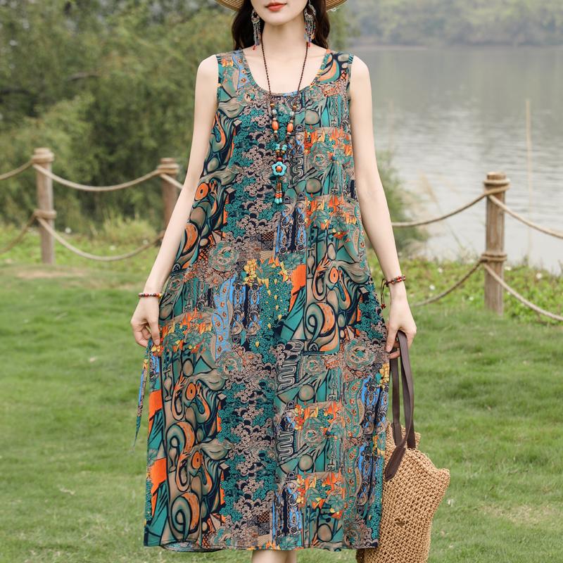 Rochie elegantă de vară pentru femei, mărime plus, haine vintage, rochie lungă fără mâneci