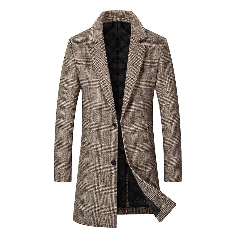 Yi Zhi Fan Men's Plaid Wool Coat - Mid-Length, Thickened Suit Collar Windbreaker