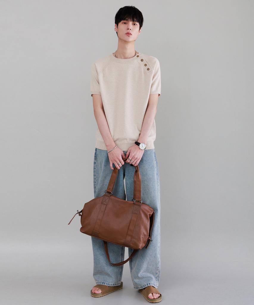 NODU Shoulder Button Raglan Crop Half Knit [Oatmeal]