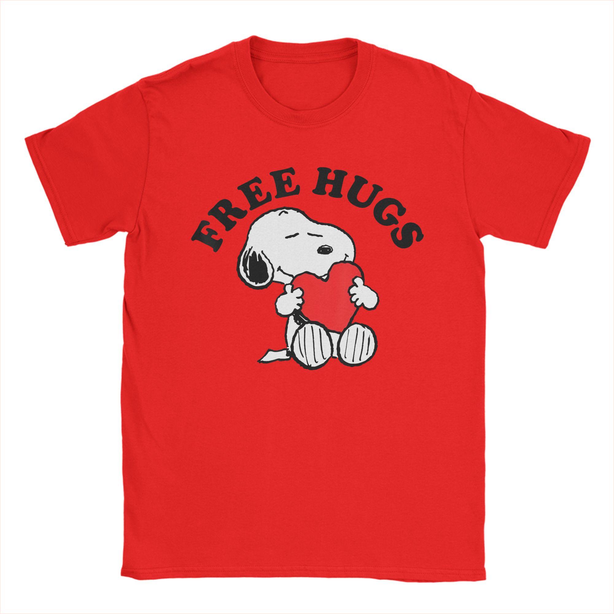 

Хип-хоп футболка Snoopys Free Hugs Мужская футболка с круглым вырезом и коротким рукавом Мультяшная хлопковая летняя футболка Топы S