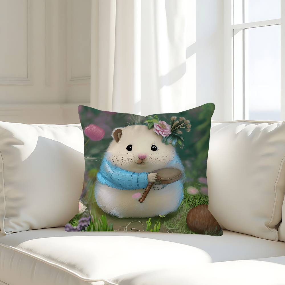 Cute Hamster Pillow Covers Cartoon Sofa Decorative Home Double-sided Printing Short Plush Cute Cushion Cover