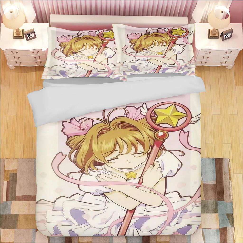 Comforter Anime Magical Girl Sakura Bedding Set Reactive Printing Children & Adult Theme
