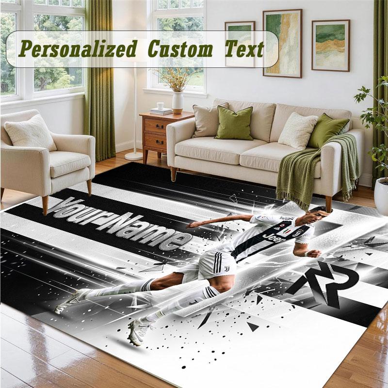 Crystal Velvet Square Rug Custom NameCristiano Ronaldo Pattern Non Slip Home Floor Decor Rug