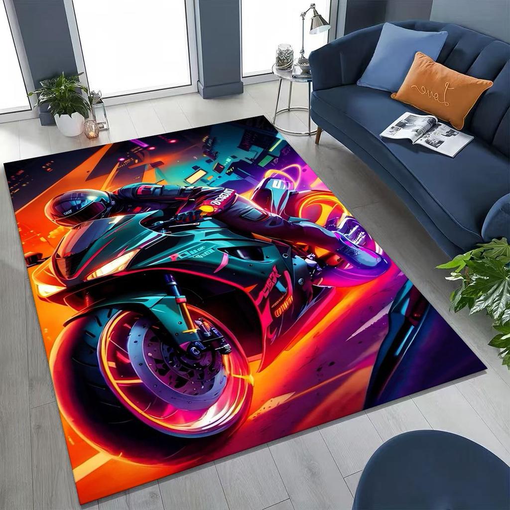 Alfombra Decorativa Personalizada para Motociclista, Motocicleta, Arte, para Dormitorio, Sala de Estar, Sofá, Felpudo de Entrada del Hogar, Alfombra de Piso Grande Antideslizante para Niños