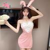 Sweet Pure Lust Girl Love Lace Splicing COS Bunny Backless Slim