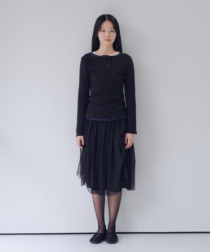 Ohesio Henley Neck Button Long Sleeve, Black
