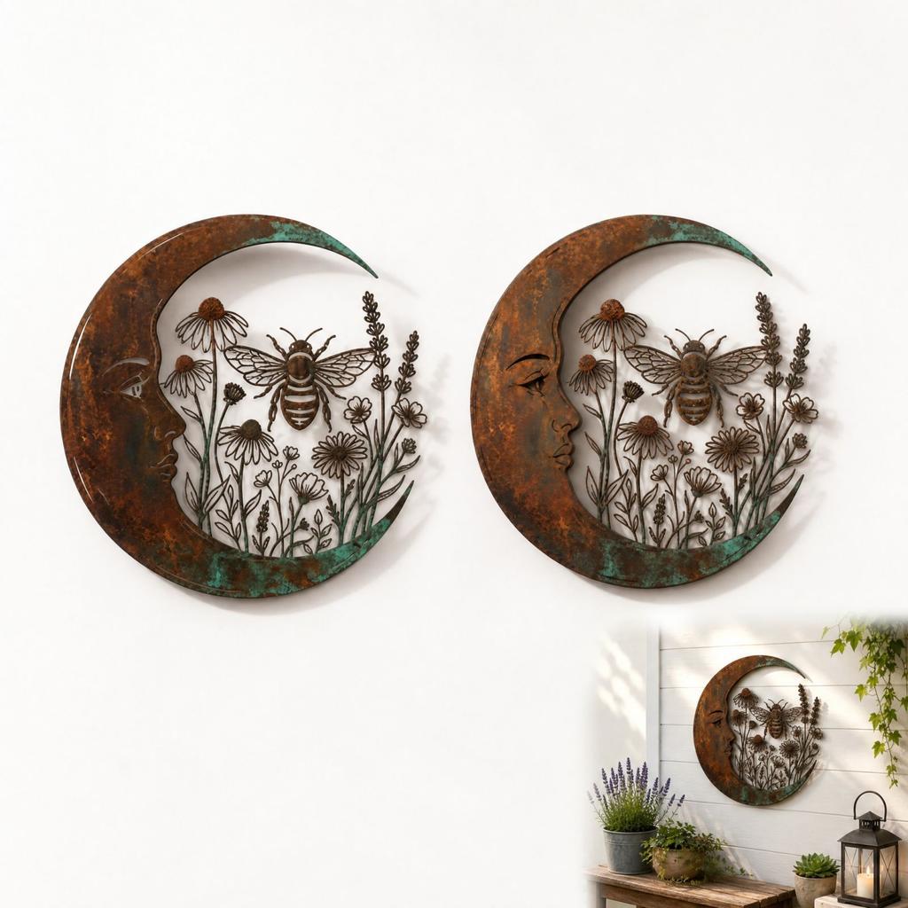 Moon Wall Decor with Wildflower Wall Hanging for Home
