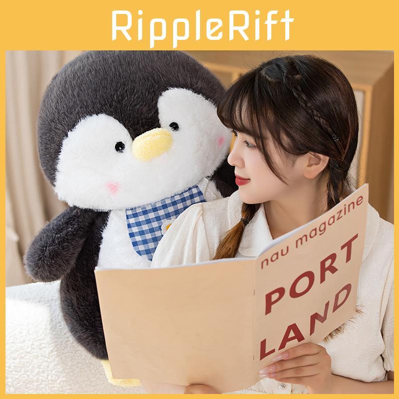 Penguin Doll Plush With Checkered Scarf Decoration For Kids Play Gift And