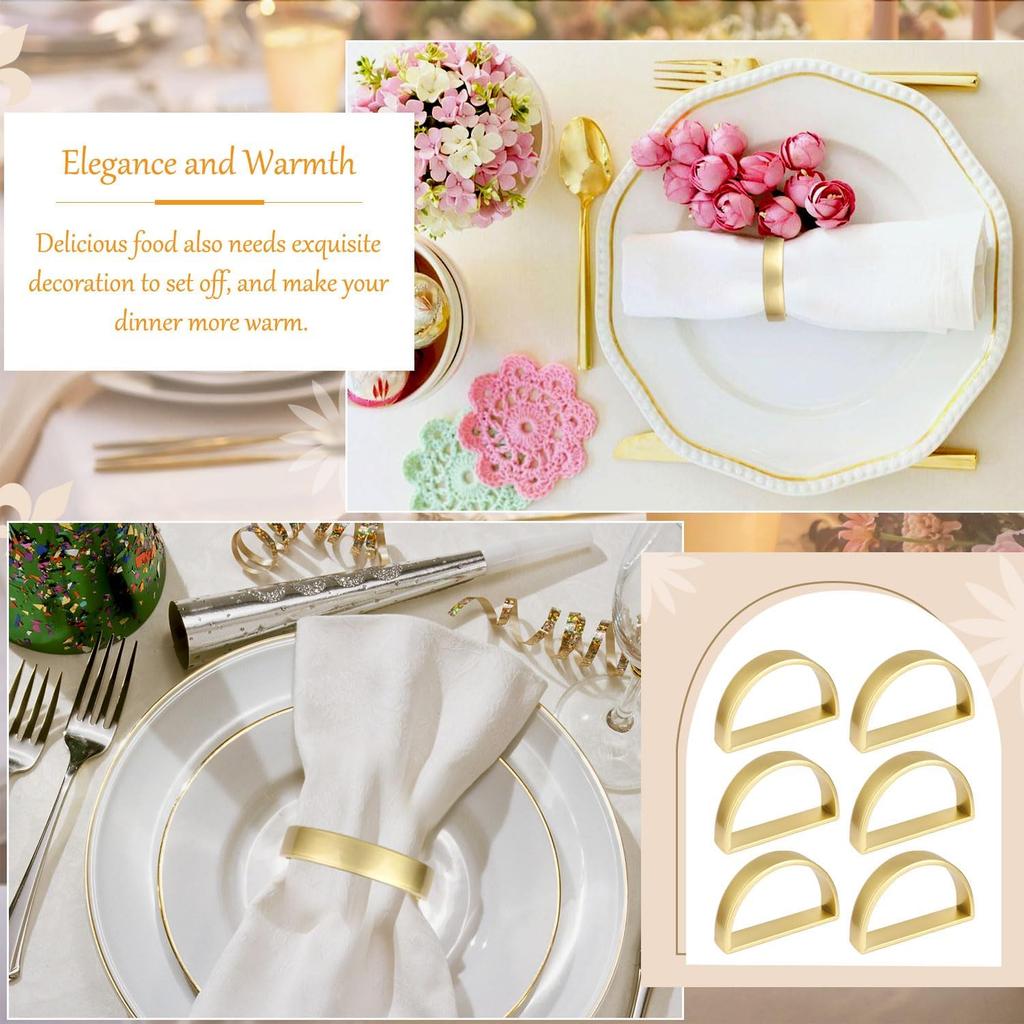 Stainless Steel Napkin Rings Metal Napkin Ring Holders, Yimerlen Holder Serviette Buckles for Family Dinner, Wedding, Party (Semicircle Matte Gold)