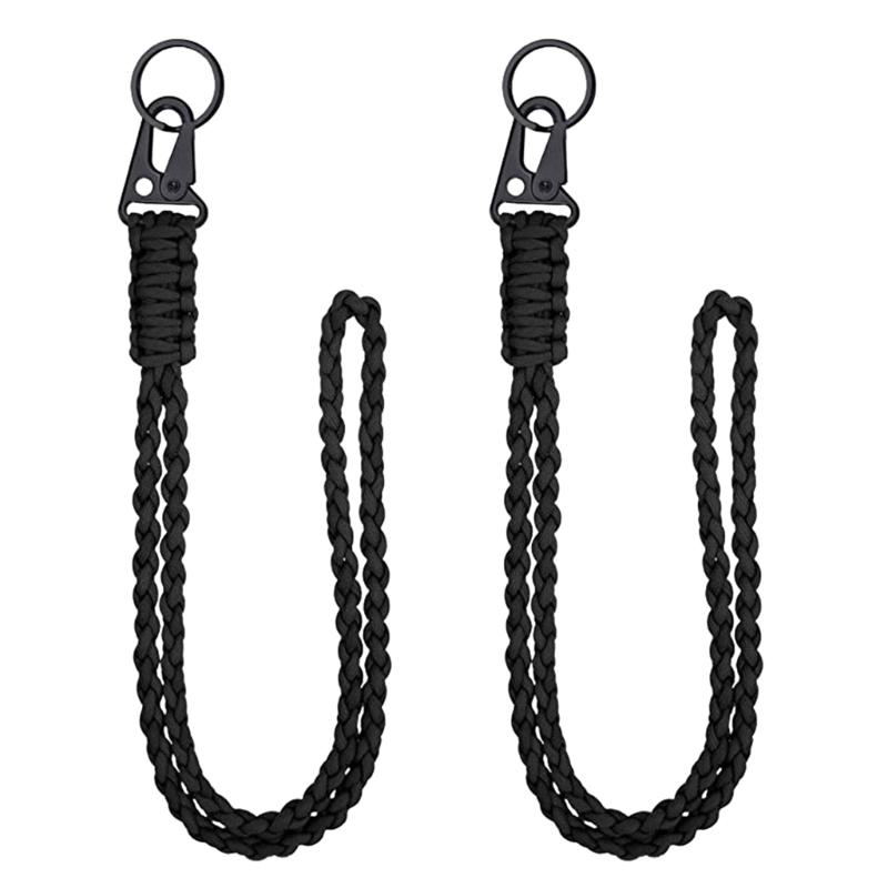 2 Pcs Paracord Keychain with Carabiner Paracord Neck Lanyard Keychain Heavy Duty Braided Rope Necklace Keychains чёрный
