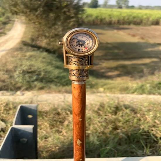 Brass Telescope Walking Stick Dollond London Spyglass Compass Handle with Wooden Cane Fathers Mothers Gift