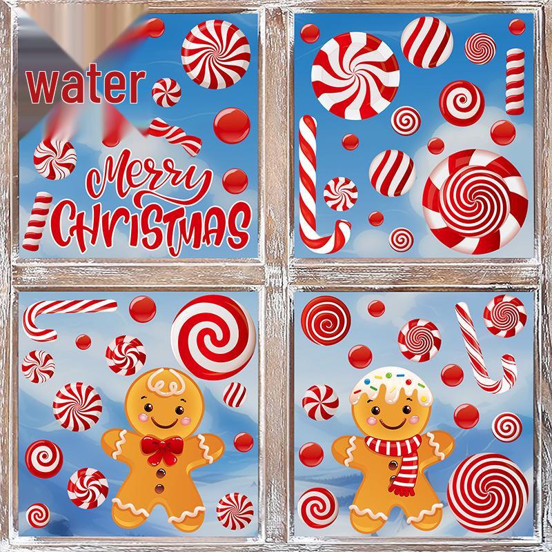 Gingerbread Man Candy Cane Christmas Electrostatic Stickers for Windows and Living Spaces