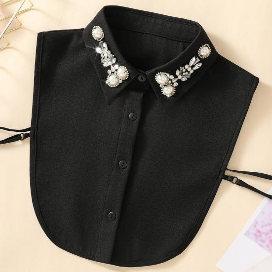 Fake Collar Shirt Rhinestones Faux Pearl Detachable Adjustable Embellished Tops Half Shirt Collar Formal Event Collar