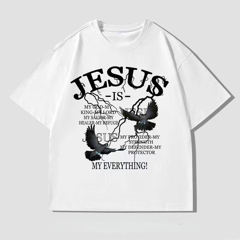 2026 SpringSummer Hot Selling New Jesus and Peace Dove Printed Couple Short Sleeve Casual Loose Round Neck Cotton Tshirt Top