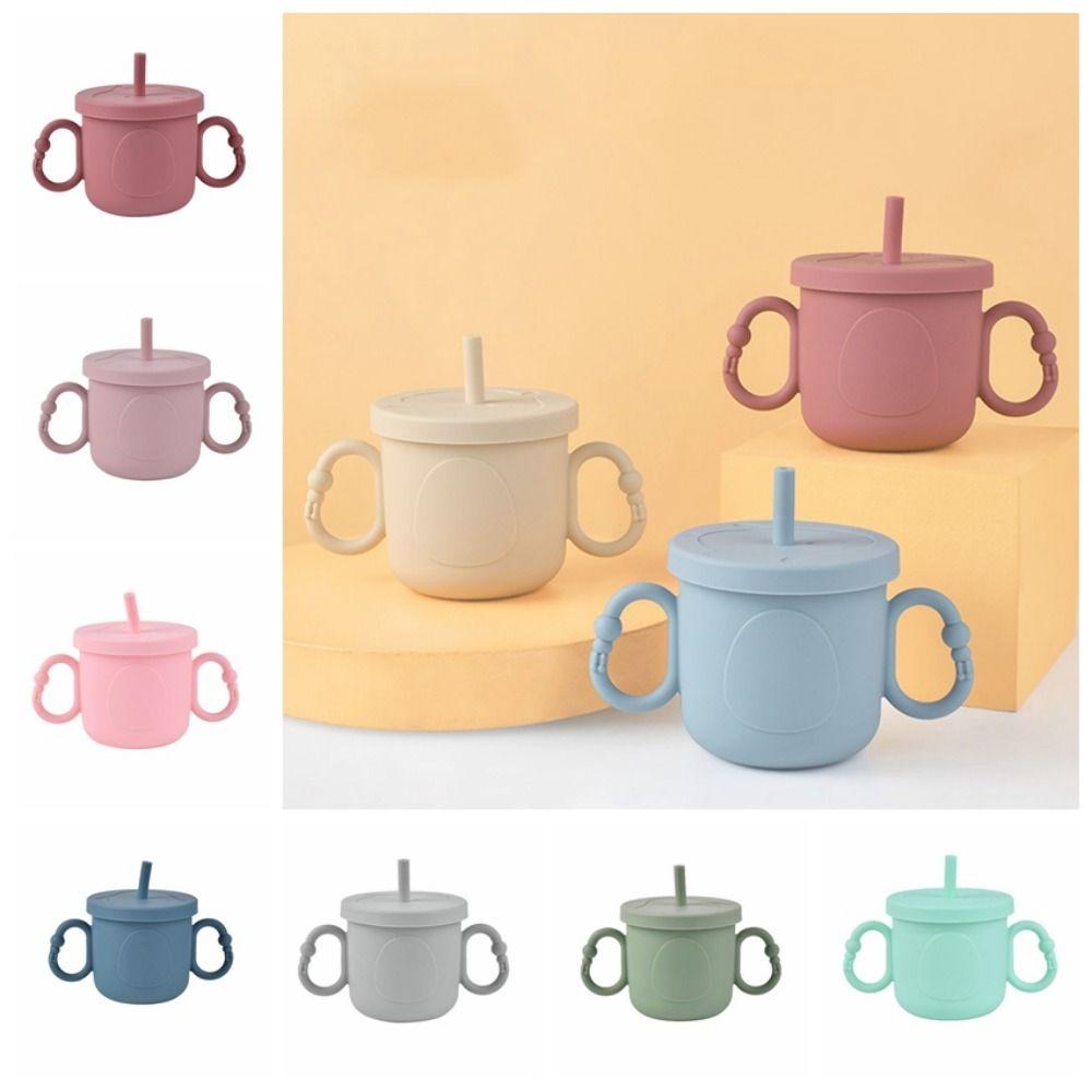 Double Handle Baby Training Cup Portable Toddlers Straw Water Bottle Liquid Feed