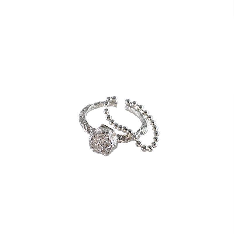 Sterling S925 Trendy Silver Open Ring Designed With Geometric Cross Texture For Aesthetics Modern