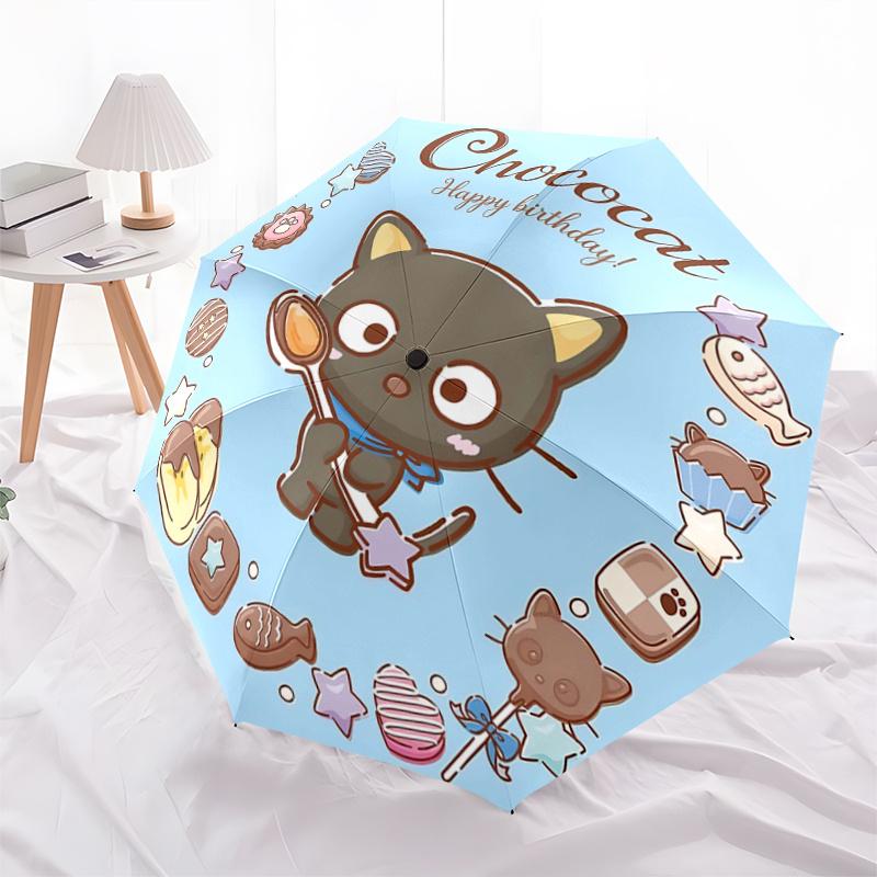 

1pc Chococat Happy Birthday! Automatic Folding Umbrella with 3-Fold Design, Iron Frame, Outdoor Use, Perfect Gift for Fans, Travelers, Daily Use, Suit