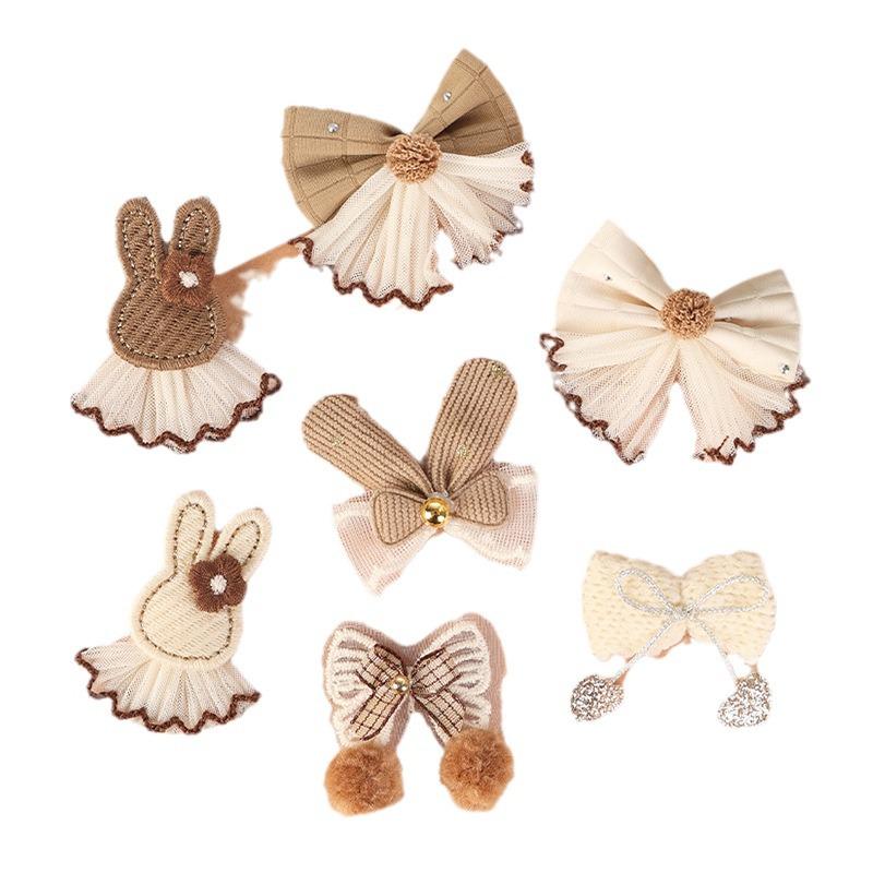 Milk Coffee Bow-Tie Bunny Ear Fabric Patch for DIY Children's Clothing Accessories