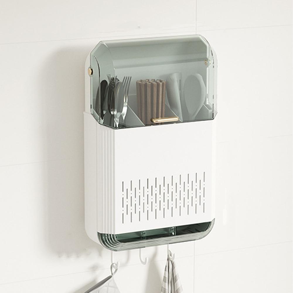 Wall Mounted Kitchen Cutlery Holder Dust-proof Draining Racks  Spoon Storage