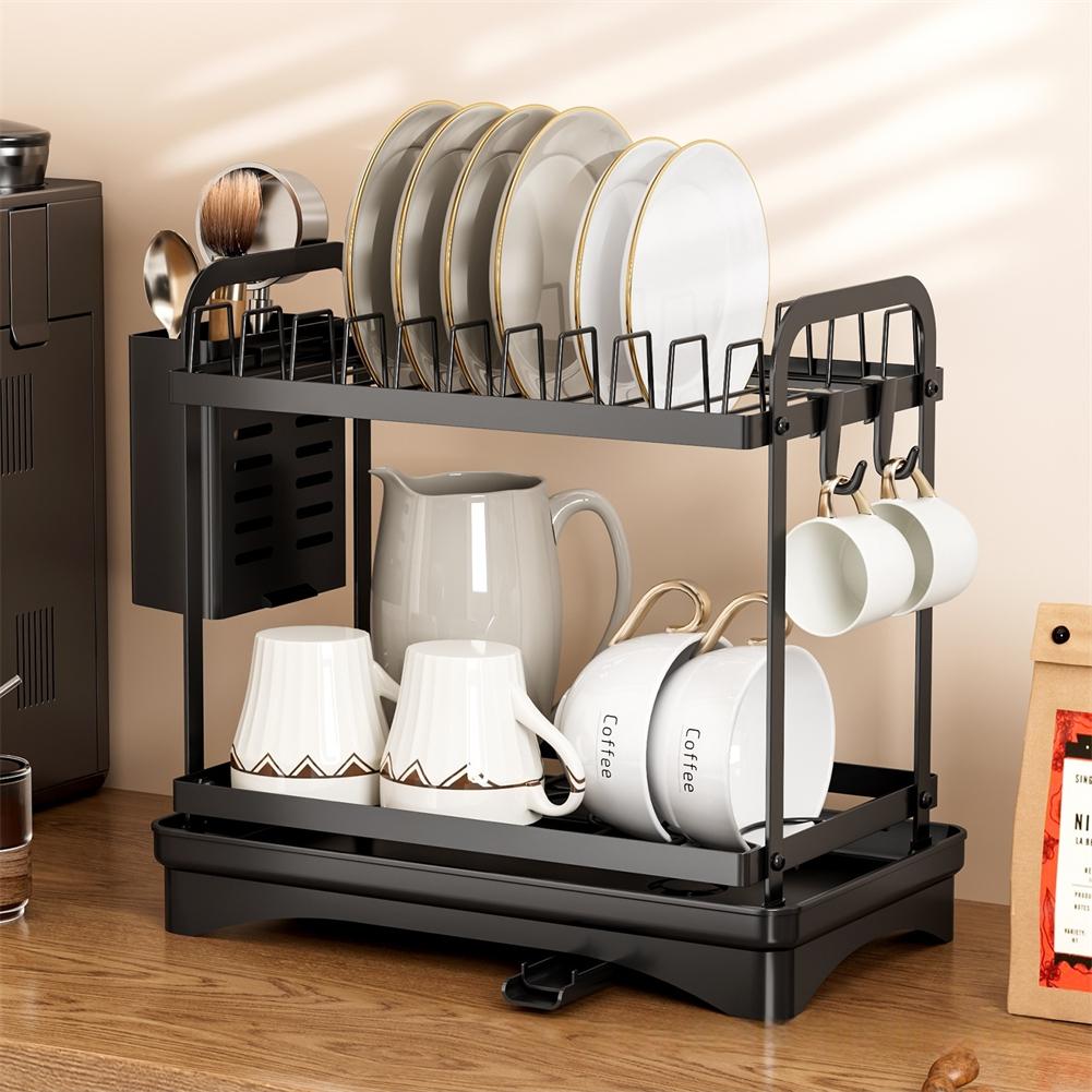 Dish Drying Rack 34.5x18.5x29.5CM 2Tier Dish Drying Bracket Utensil Holder With Drip Tray For Kitchen Counter Storage Holders