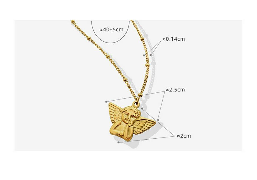 Women's 18K Gold Angel Pendant Necklace - European & American Hip Hop Style, Titanium Steel Clavicle Chain
