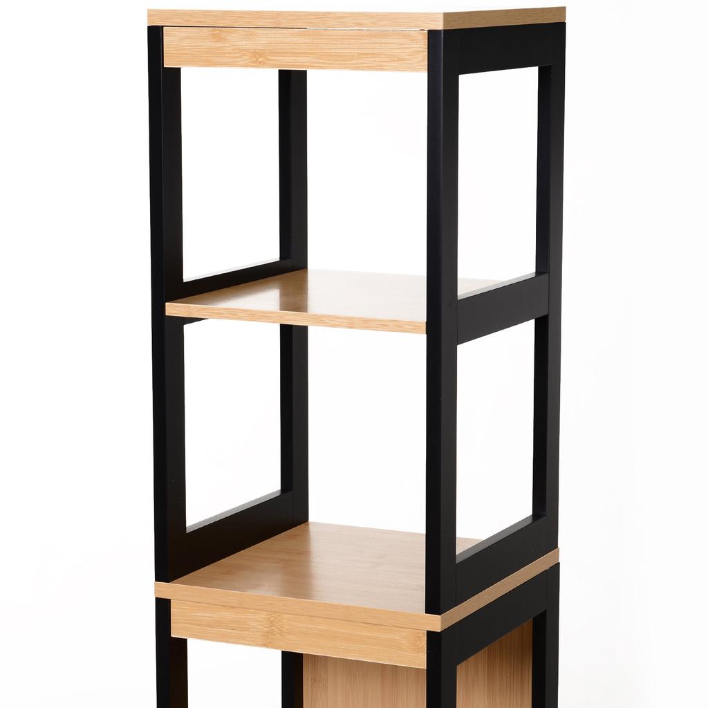 Bathroom Storage Column Cabinet Cozy Style Dim. 30L X 30W X 144H Cm 3 Shelves 2 Drawers Bamboo Black
