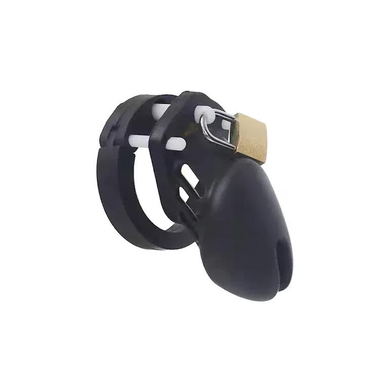 Pink Soft Silicone Male Chastity Cage Device Small/Large Lockable Ring Sex Toys with 5 Cock Ring Penis Sleeve for Men BDSM